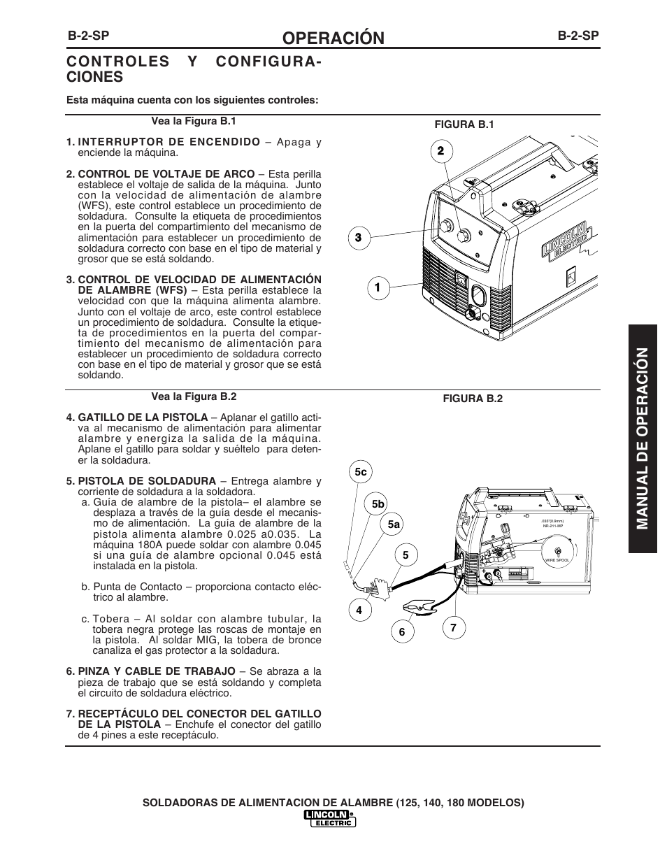 Operación, Controles y configura- ciones, Manual de operación | Lincoln Electric IMT891 WIRE FEEDER WELDER 125, 140, 180 User Manual | Page 41 / 96