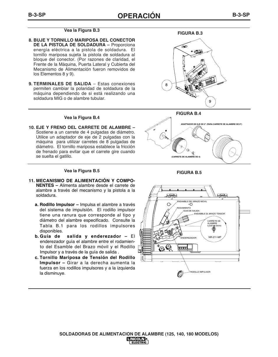 Operación, B-3-sp | Lincoln Electric IMT891 WIRE FEEDER WELDER 125, 140, 180 User Manual | Page 42 / 96