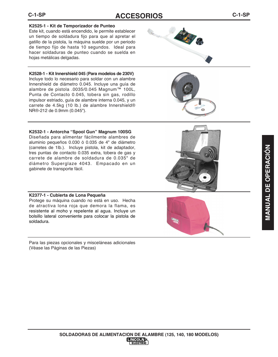 Accesorios, Manual de operación | Lincoln Electric IMT891 WIRE FEEDER WELDER 125, 140, 180 User Manual | Page 51 / 96