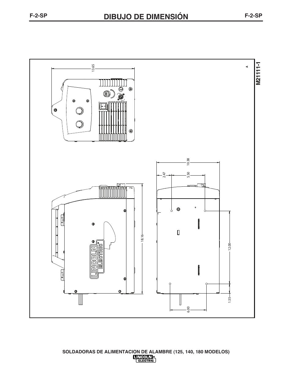 Dibujo de dimensión, F-2-sp | Lincoln Electric IMT891 WIRE FEEDER WELDER 125, 140, 180 User Manual | Page 60 / 96