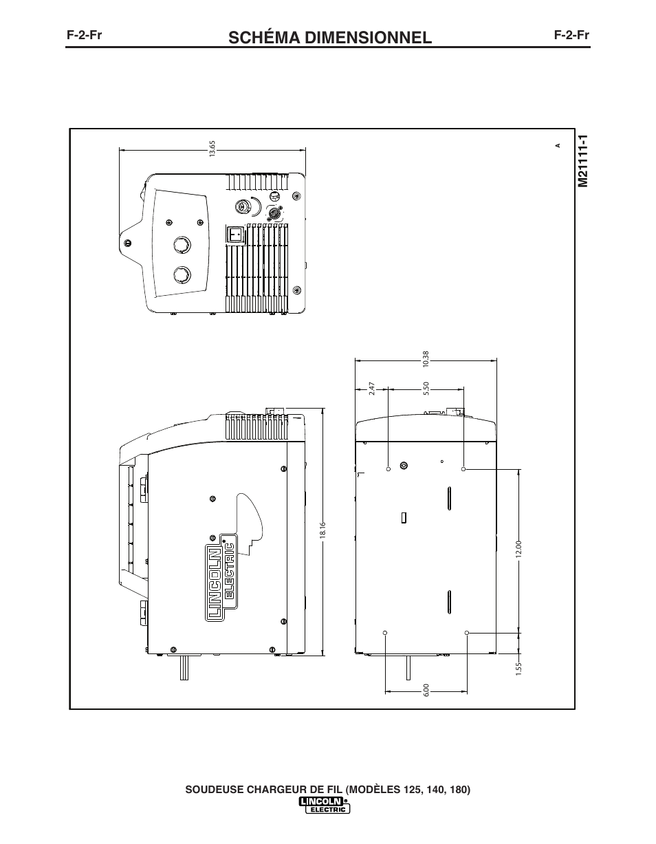 Schéma dimensionnel, F-2-fr | Lincoln Electric IMT891 WIRE FEEDER WELDER 125, 140, 180 User Manual | Page 90 / 96