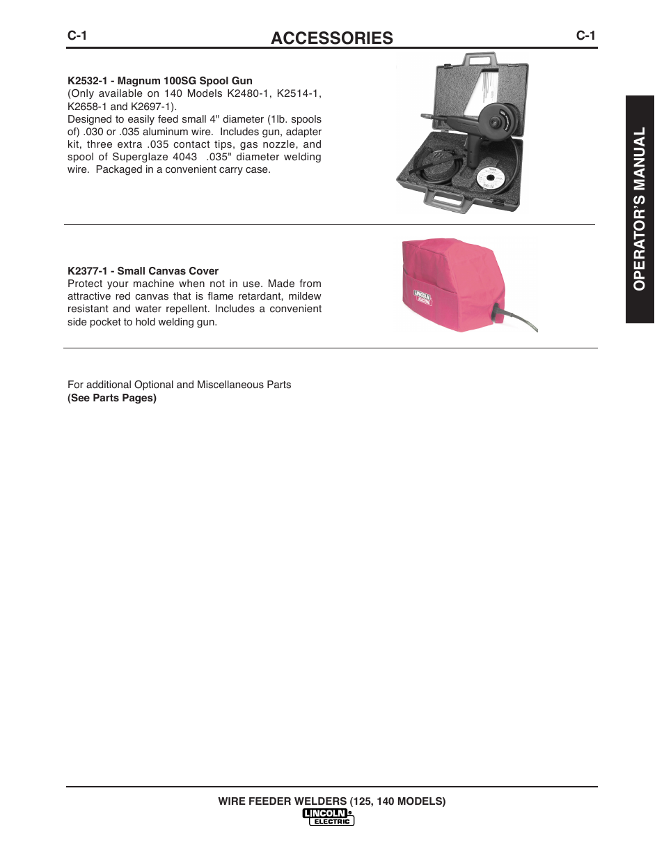 Accessories | Lincoln Electric IMT10049 WIRE FEEDER WELDER 125, 140 User Manual | Page 21 / 104