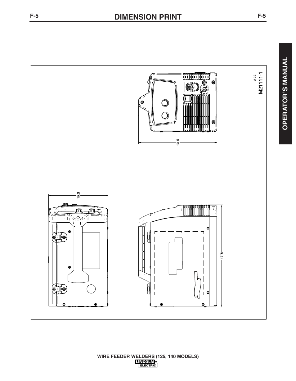 Dimension print | Lincoln Electric IMT10049 WIRE FEEDER WELDER 125, 140 User Manual | Page 33 / 104