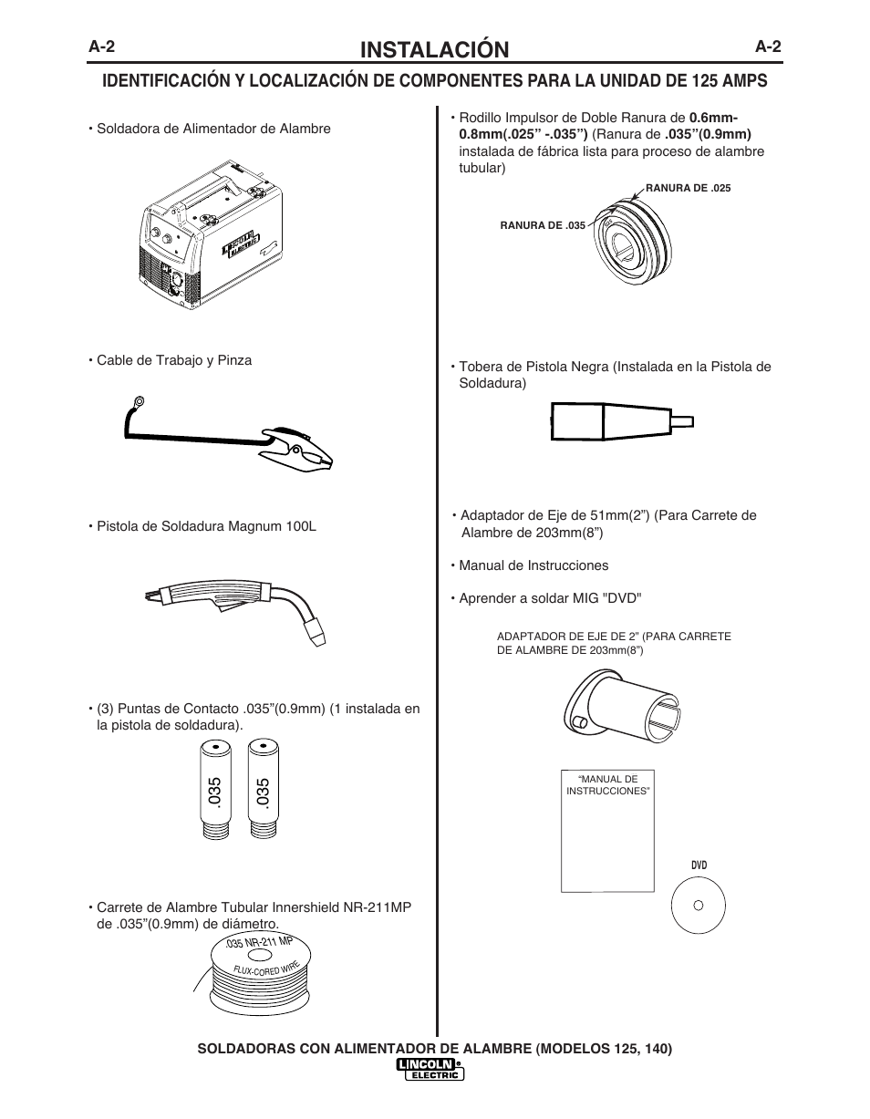 Instalación | Lincoln Electric IMT10049 WIRE FEEDER WELDER 125, 140 User Manual | Page 42 / 104