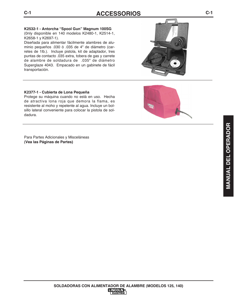 Accessorios | Lincoln Electric IMT10049 WIRE FEEDER WELDER 125, 140 User Manual | Page 55 / 104