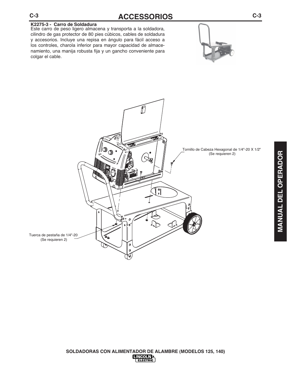 Accessorios, Manual del operador | Lincoln Electric IMT10049 WIRE FEEDER WELDER 125, 140 User Manual | Page 57 / 104