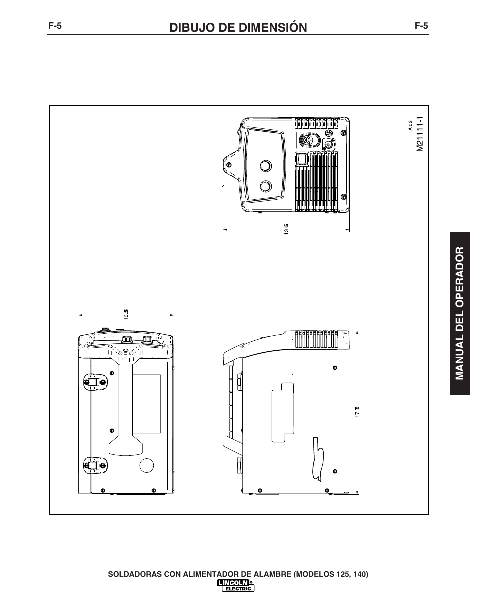 Dibujo de dimensión | Lincoln Electric IMT10049 WIRE FEEDER WELDER 125, 140 User Manual | Page 67 / 104