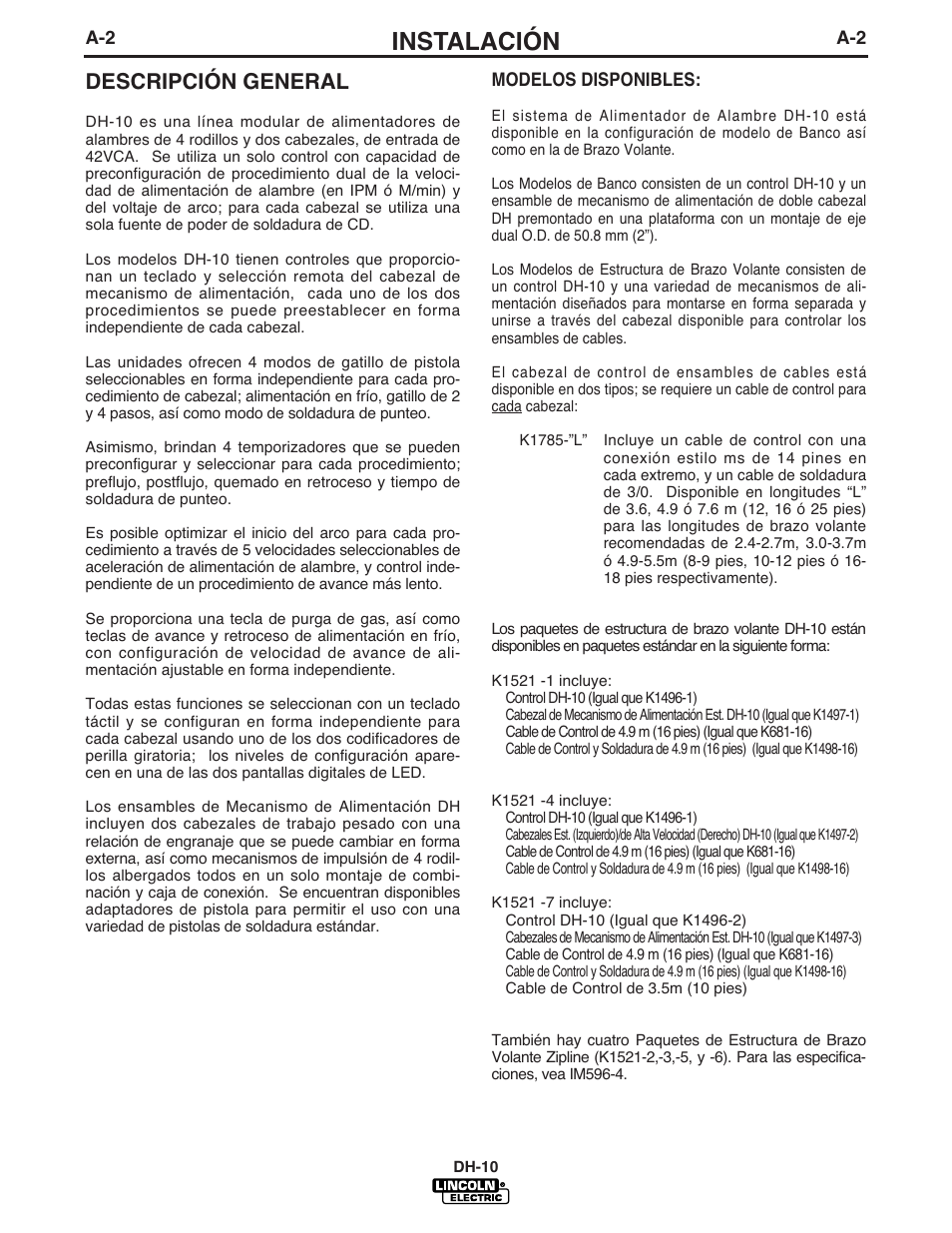 Instalación, Descripción general | Lincoln Electric IM572 DH-10 Heads & Controls User Manual | Page 10 / 60