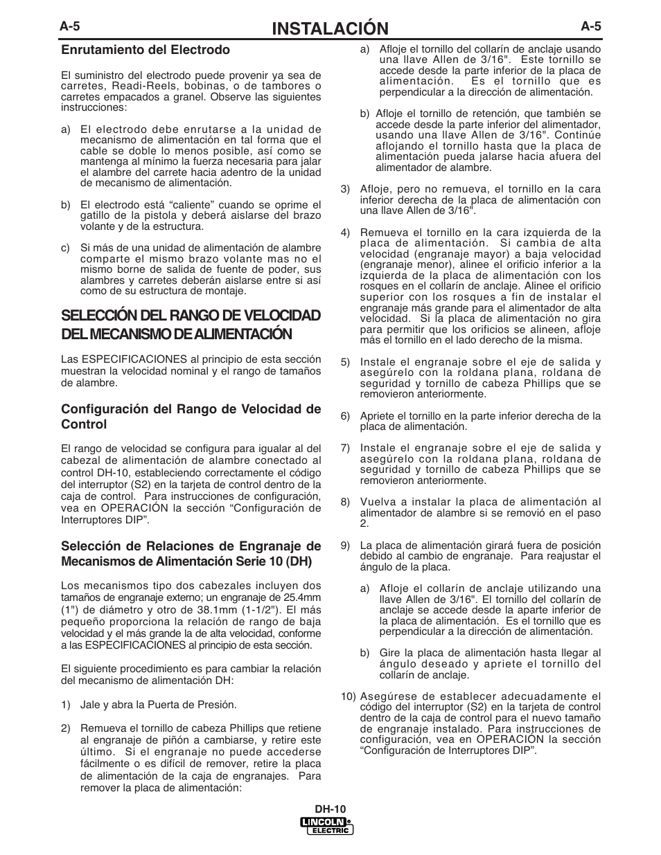 Instalación | Lincoln Electric IM572 DH-10 Heads & Controls User Manual | Page 13 / 60