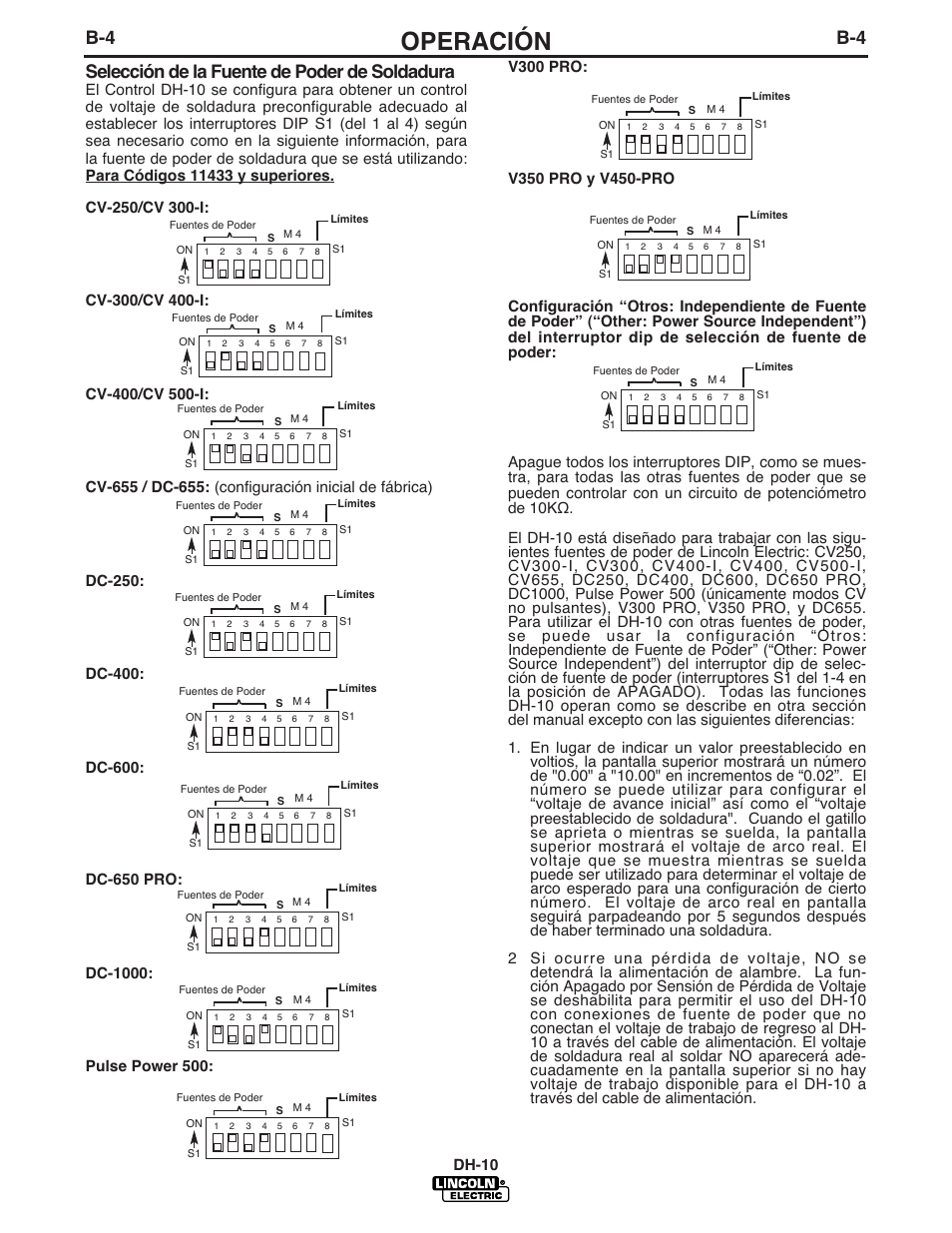 Operación, Selección de la fuente de poder de soldadura | Lincoln Electric IM572 DH-10 Heads & Controls User Manual | Page 23 / 60