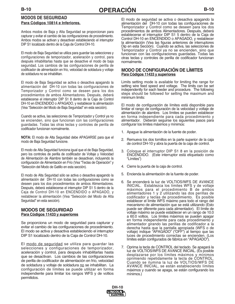 Operación | Lincoln Electric IM572 DH-10 Heads & Controls User Manual | Page 29 / 60