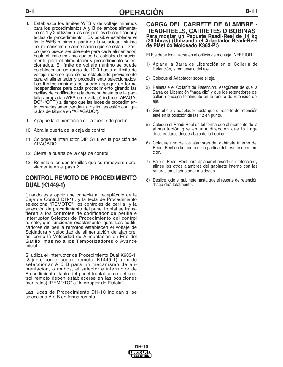 Operación | Lincoln Electric IM572 DH-10 Heads & Controls User Manual | Page 30 / 60