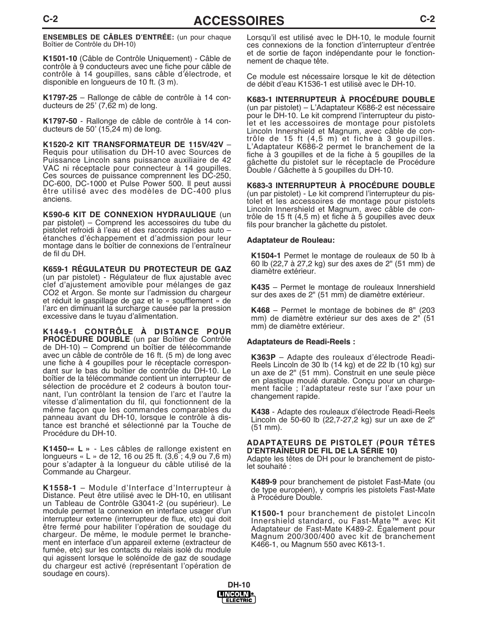 Accessoires | Lincoln Electric IM903 DH-10 Heads & Controls User Manual | Page 29 / 48