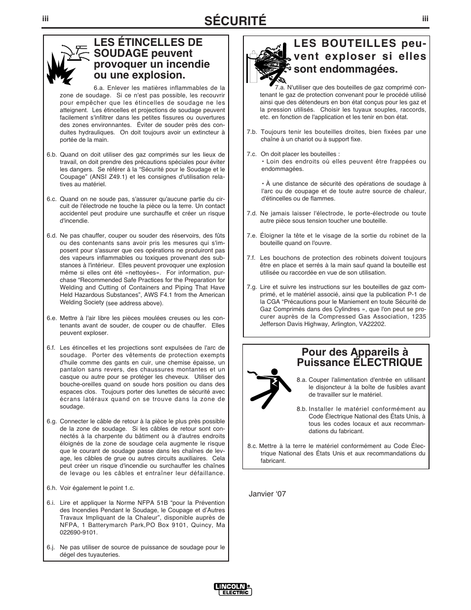 Sécurité, Pour des appareils à puissance électrique | Lincoln Electric IM903 DH-10 Heads & Controls User Manual | Page 4 / 48