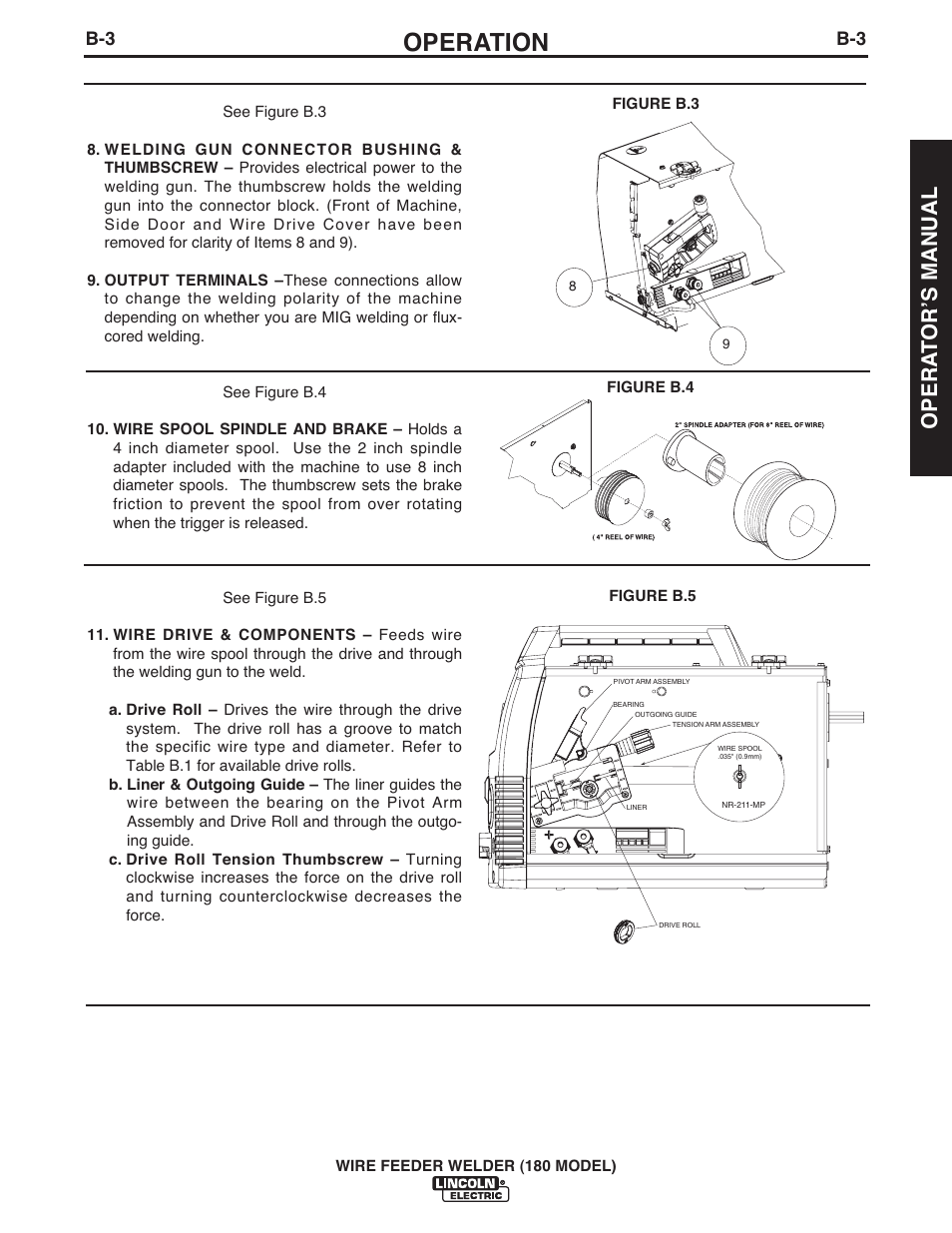 Operation, Opera t orʼs manual | Lincoln Electric IMT10075 WIRE FEEDER WELDER 180 User Manual | Page 11 / 92