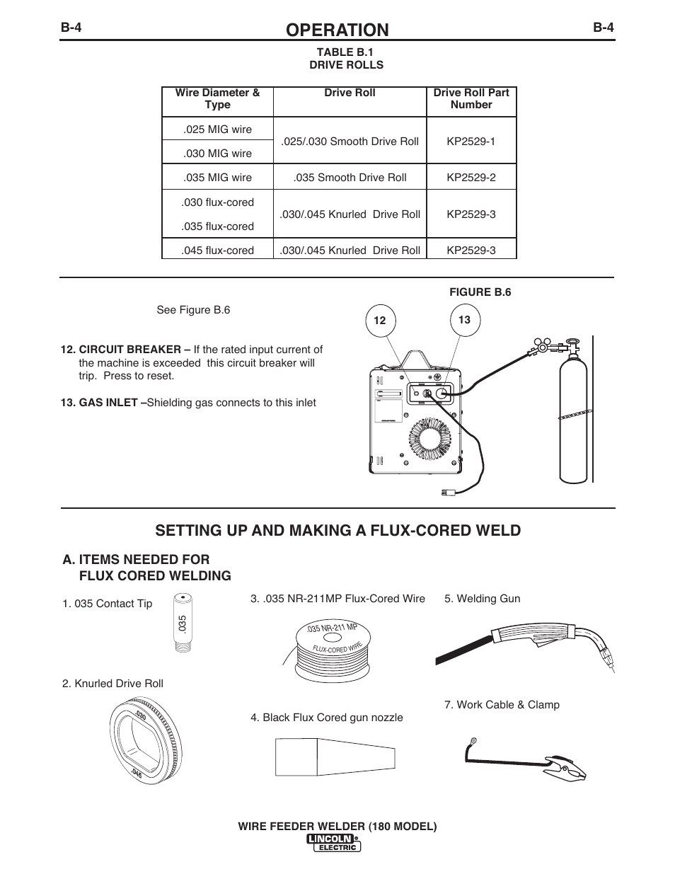 Operation, Setting up and making a flux-cored weld | Lincoln Electric IMT10075 WIRE FEEDER WELDER 180 User Manual | Page 12 / 92