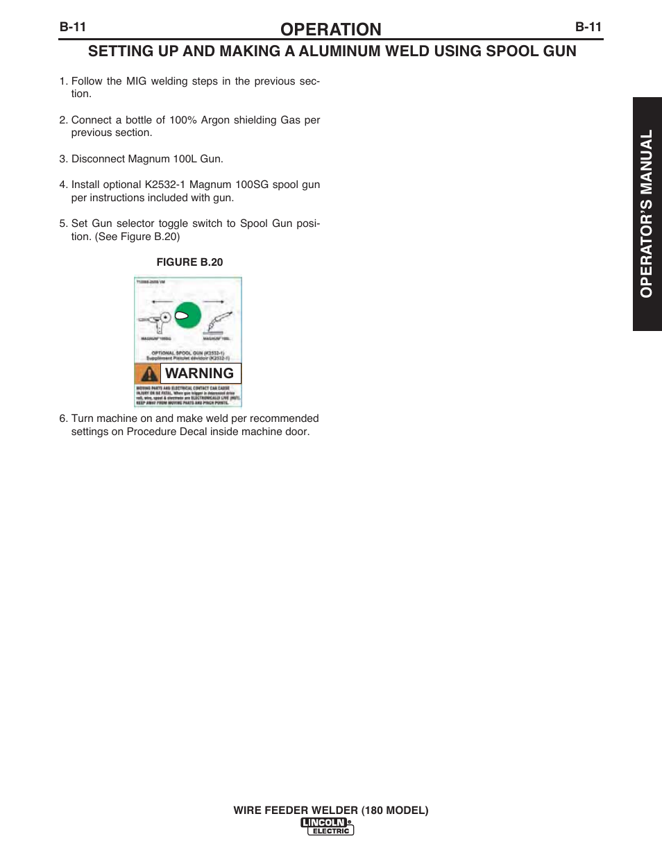 Operation, Opera t orʼs manual | Lincoln Electric IMT10075 WIRE FEEDER WELDER 180 User Manual | Page 19 / 92