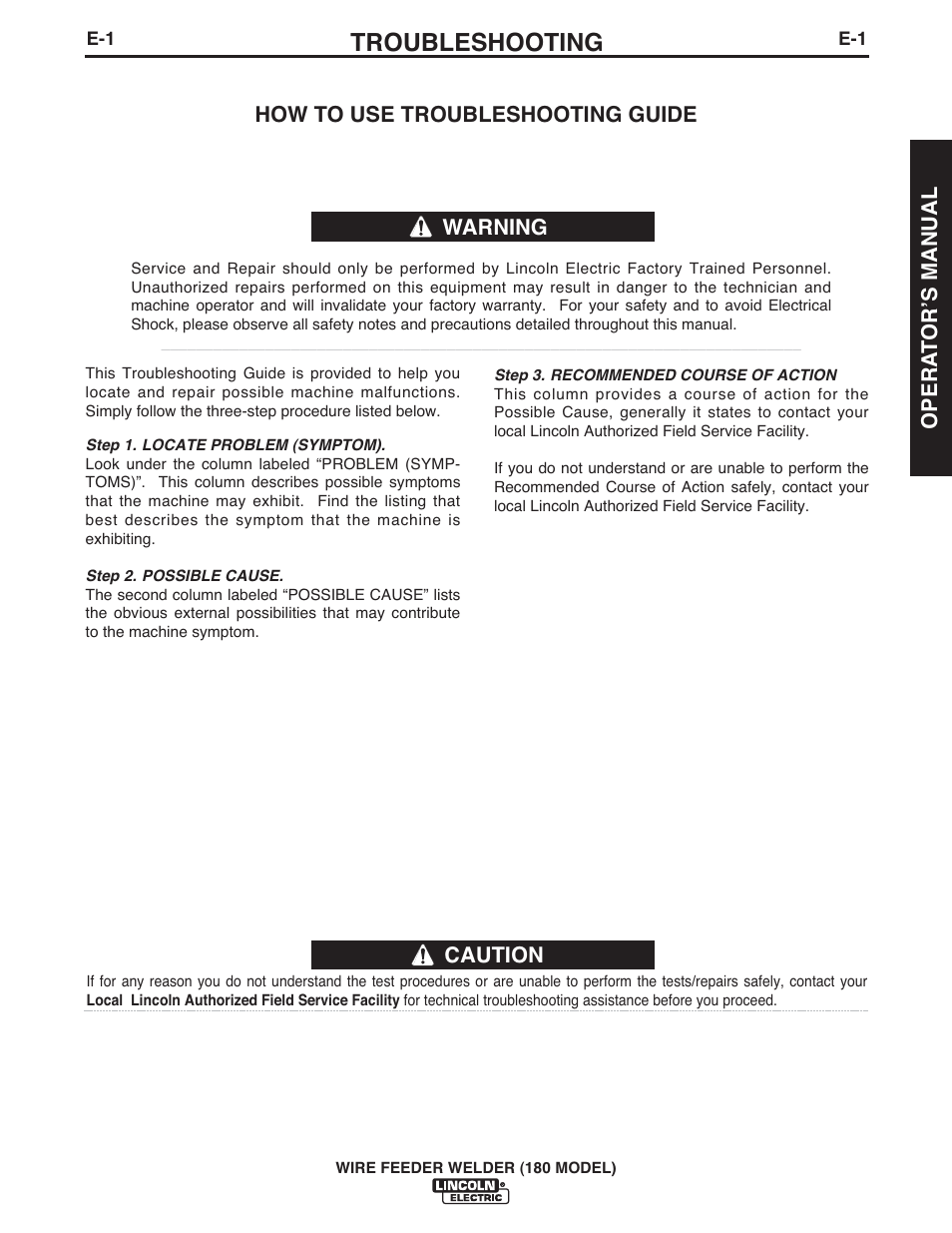 Troubleshooting | Lincoln Electric IMT10075 WIRE FEEDER WELDER 180 User Manual | Page 25 / 92