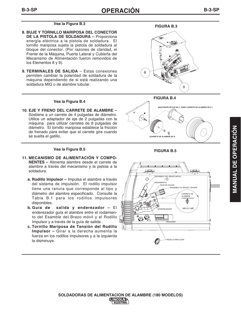 Operación, Manual de operación, B-3-sp | Lincoln Electric IMT10075 WIRE FEEDER WELDER 180 User Manual | Page 41 / 92