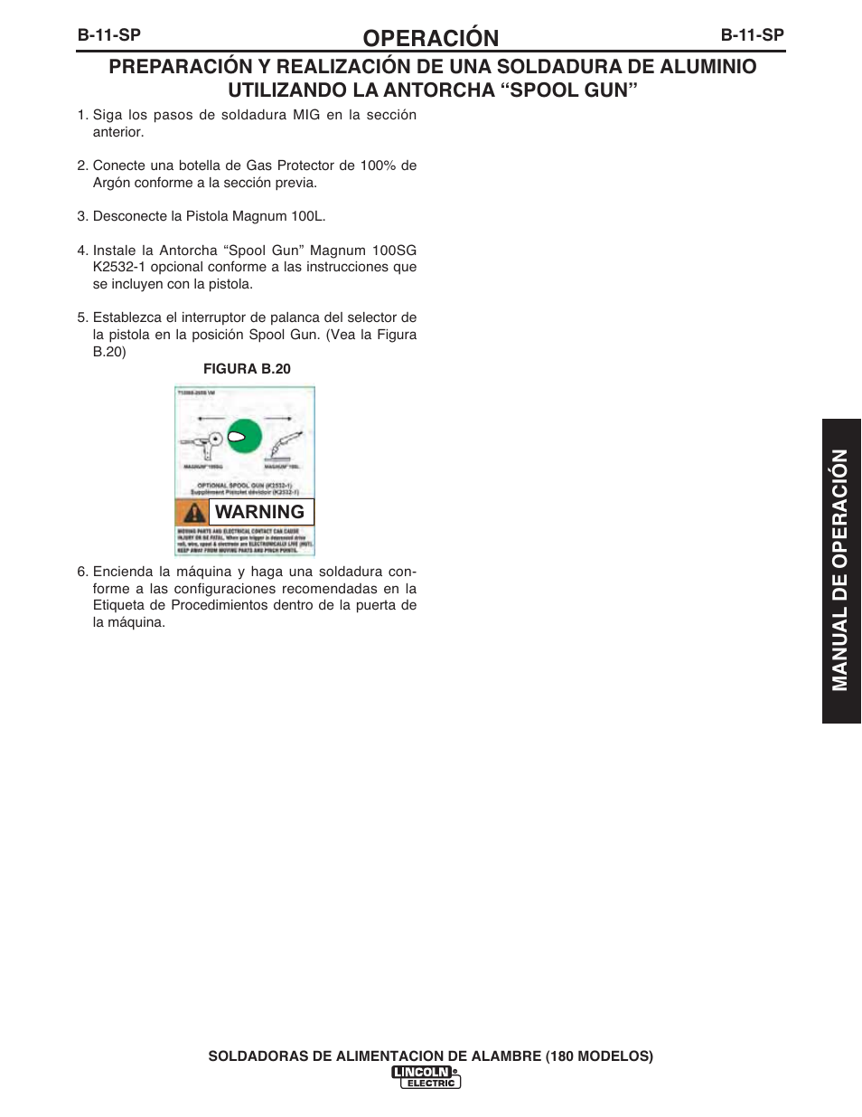 Operación, Manual de operación | Lincoln Electric IMT10075 WIRE FEEDER WELDER 180 User Manual | Page 49 / 92