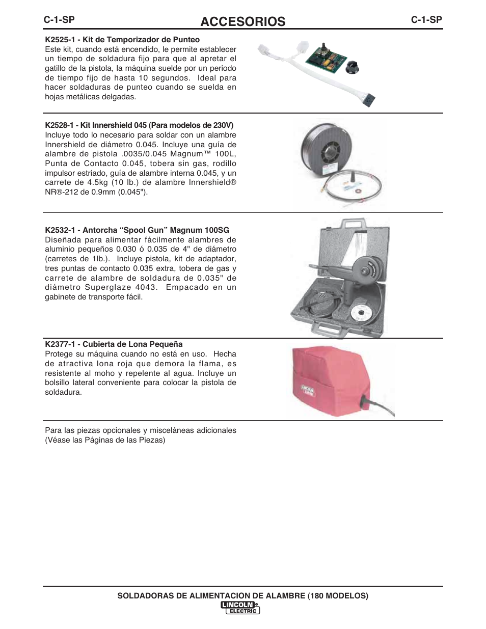 Accesorios | Lincoln Electric IMT10075 WIRE FEEDER WELDER 180 User Manual | Page 50 / 92