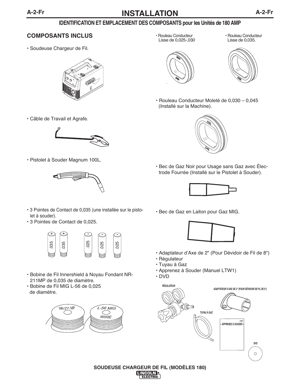 Installation, Composants inclus, A-2-fr | Lincoln Electric IMT10075 WIRE FEEDER WELDER 180 User Manual | Page 68 / 92