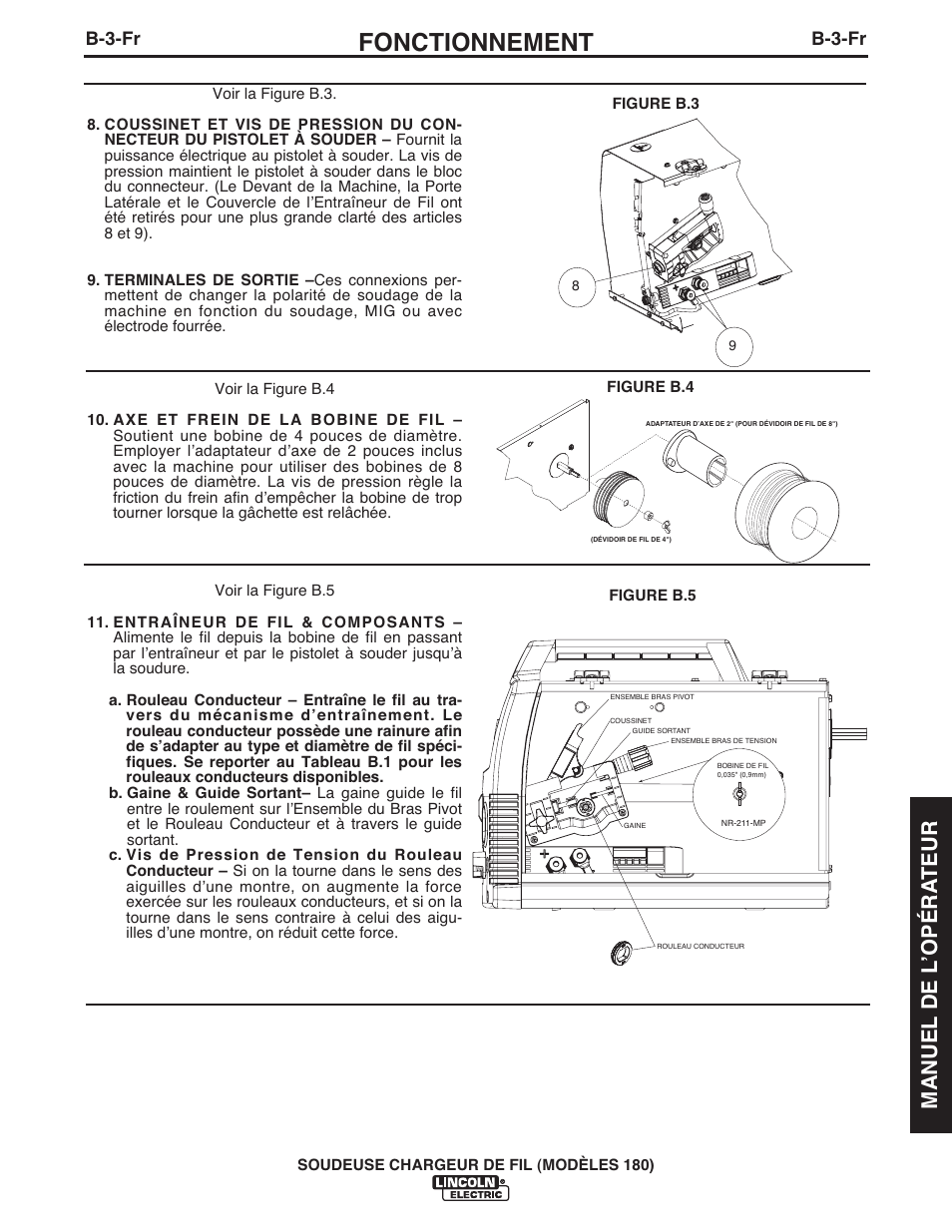 Fonctionnement, Manuel de l ʼopéra teur, B-3-fr | Lincoln Electric IMT10075 WIRE FEEDER WELDER 180 User Manual | Page 71 / 92