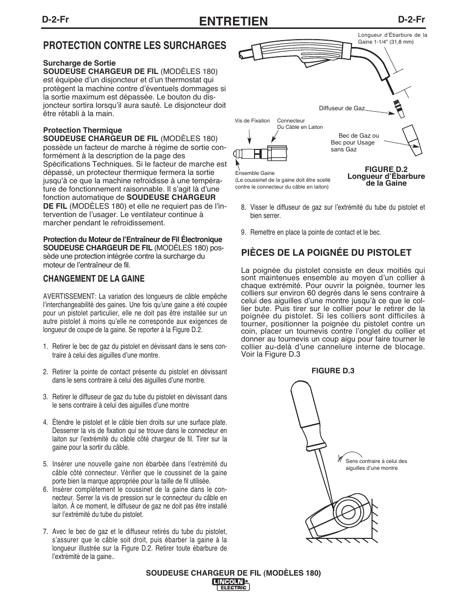 Entretien, Protection contre les surcharges | Lincoln Electric IMT10075 WIRE FEEDER WELDER 180 User Manual | Page 84 / 92