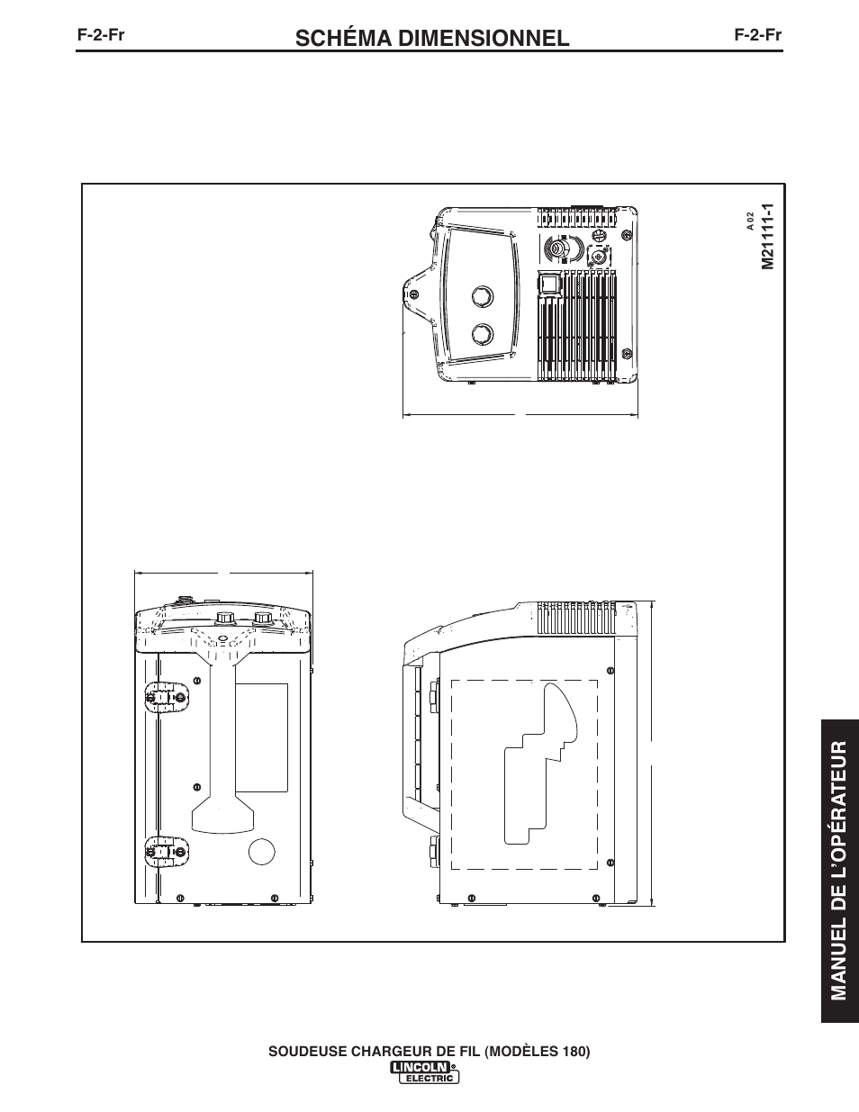 Schéma dimensionnel, Manuel de l ʼopéra teur | Lincoln Electric IMT10075 WIRE FEEDER WELDER 180 User Manual | Page 89 / 92