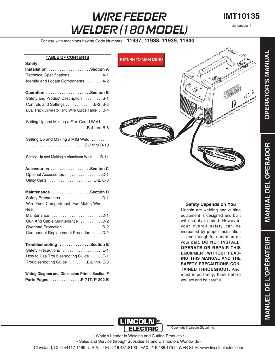 Lincoln Electric IMT10135 WIRE FEEDER WELDER 180 User Manual | 92 pages