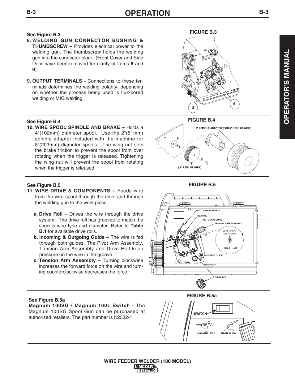 Operation, Opera t or ʼs manual | Lincoln Electric IMT10135 WIRE FEEDER WELDER 180 User Manual | Page 11 / 92