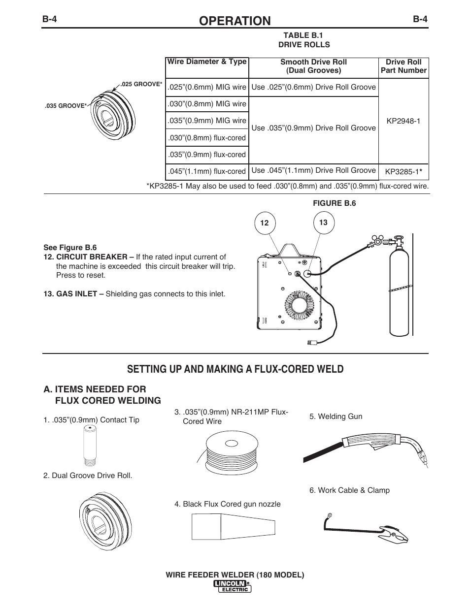 Operation, Setting up and making a flux-cored weld | Lincoln Electric IMT10135 WIRE FEEDER WELDER 180 User Manual | Page 12 / 92