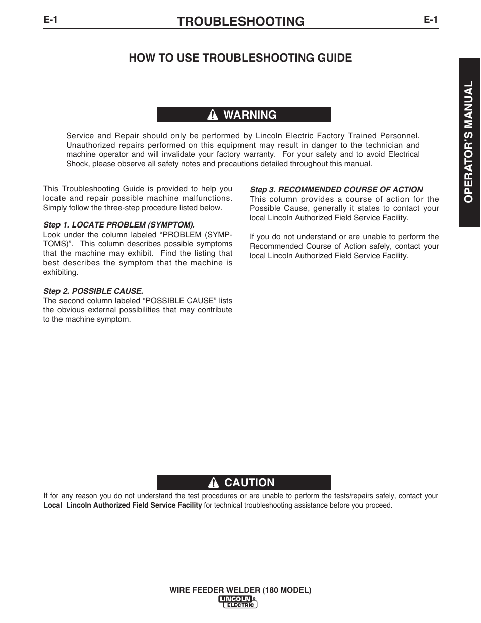 Troubleshooting | Lincoln Electric IMT10135 WIRE FEEDER WELDER 180 User Manual | Page 25 / 92