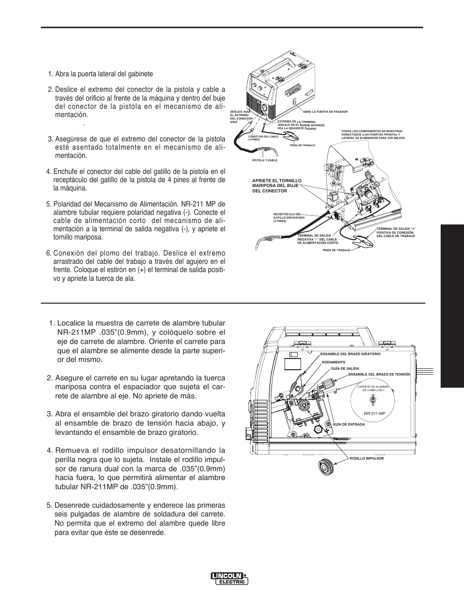 Operación, Manual del operador, C. carga del carrete de alambre | Lincoln Electric IMT10135 WIRE FEEDER WELDER 180 User Manual | Page 43 / 92