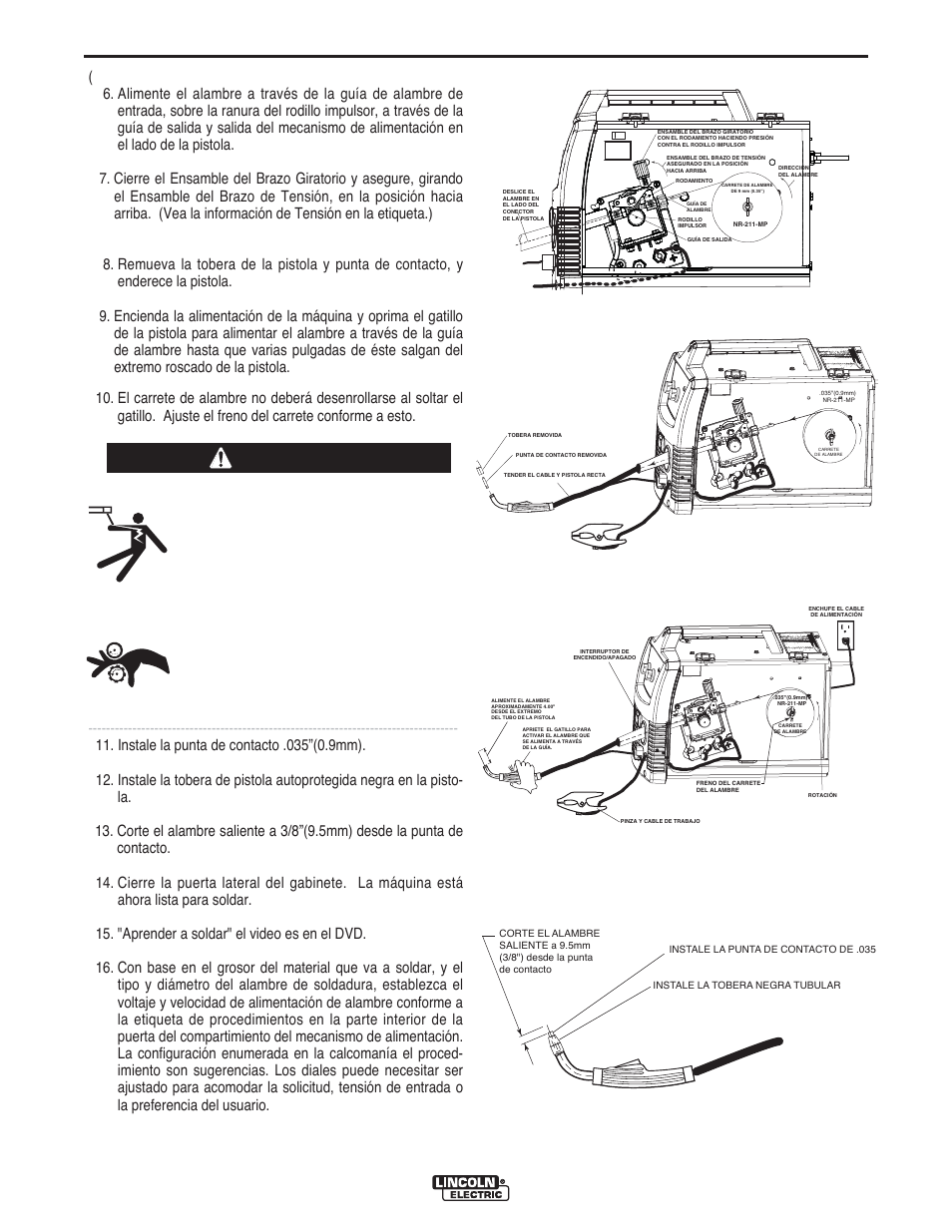 Operación, Advertencia, Figura b.10 figura b.11 | Figura b.9 figure b.12 | Lincoln Electric IMT10135 WIRE FEEDER WELDER 180 User Manual | Page 44 / 92