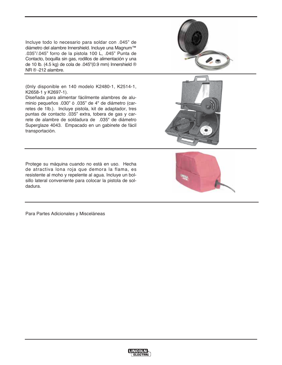 Accessorios | Lincoln Electric IMT10135 WIRE FEEDER WELDER 180 User Manual | Page 50 / 92