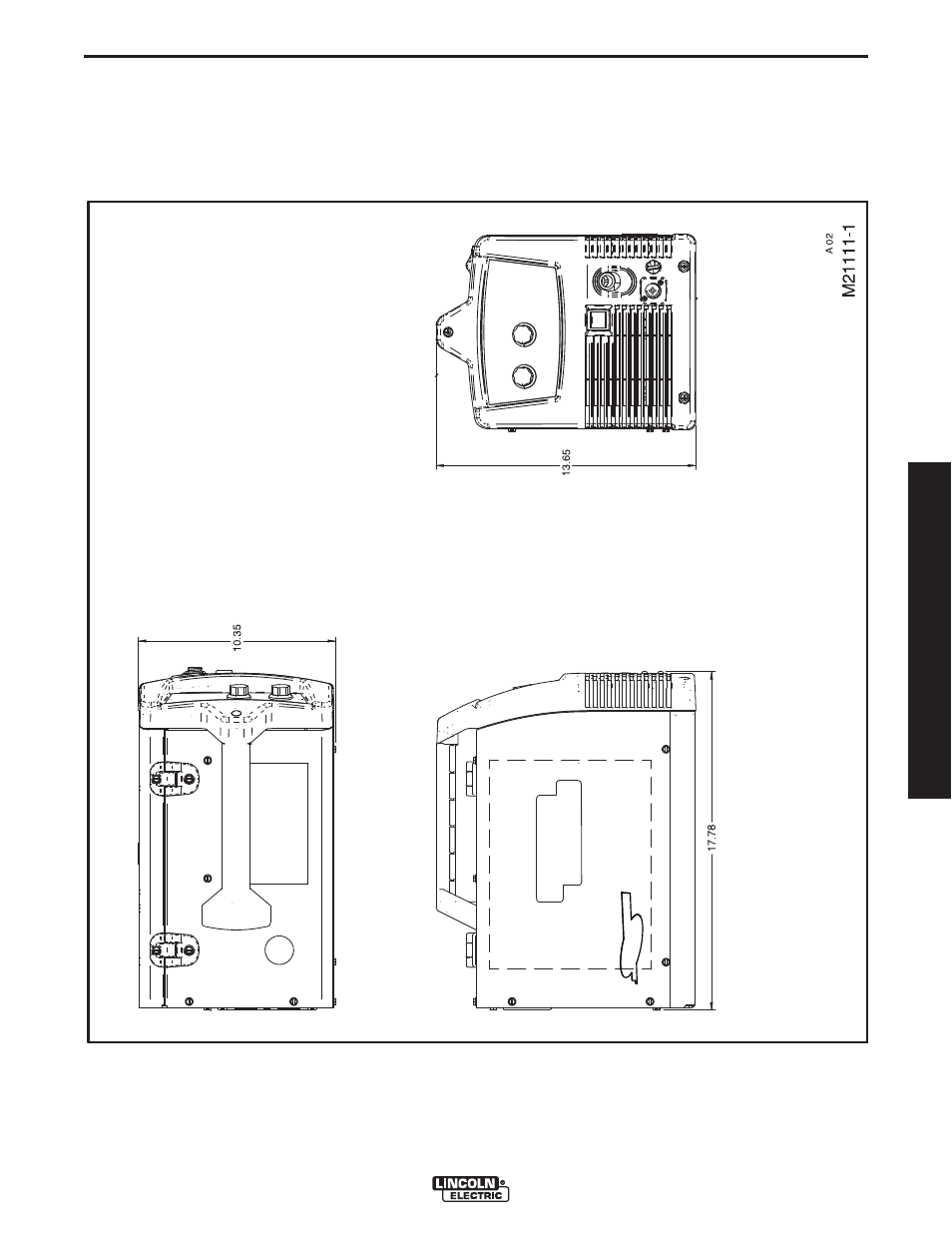 Dibujo de dimensión | Lincoln Electric IMT10135 WIRE FEEDER WELDER 180 User Manual | Page 59 / 92