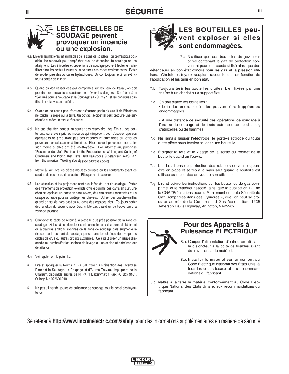 Sécurité, Pour des appareils à puissance électrique | Lincoln Electric IMT10135 WIRE FEEDER WELDER 180 User Manual | Page 64 / 92