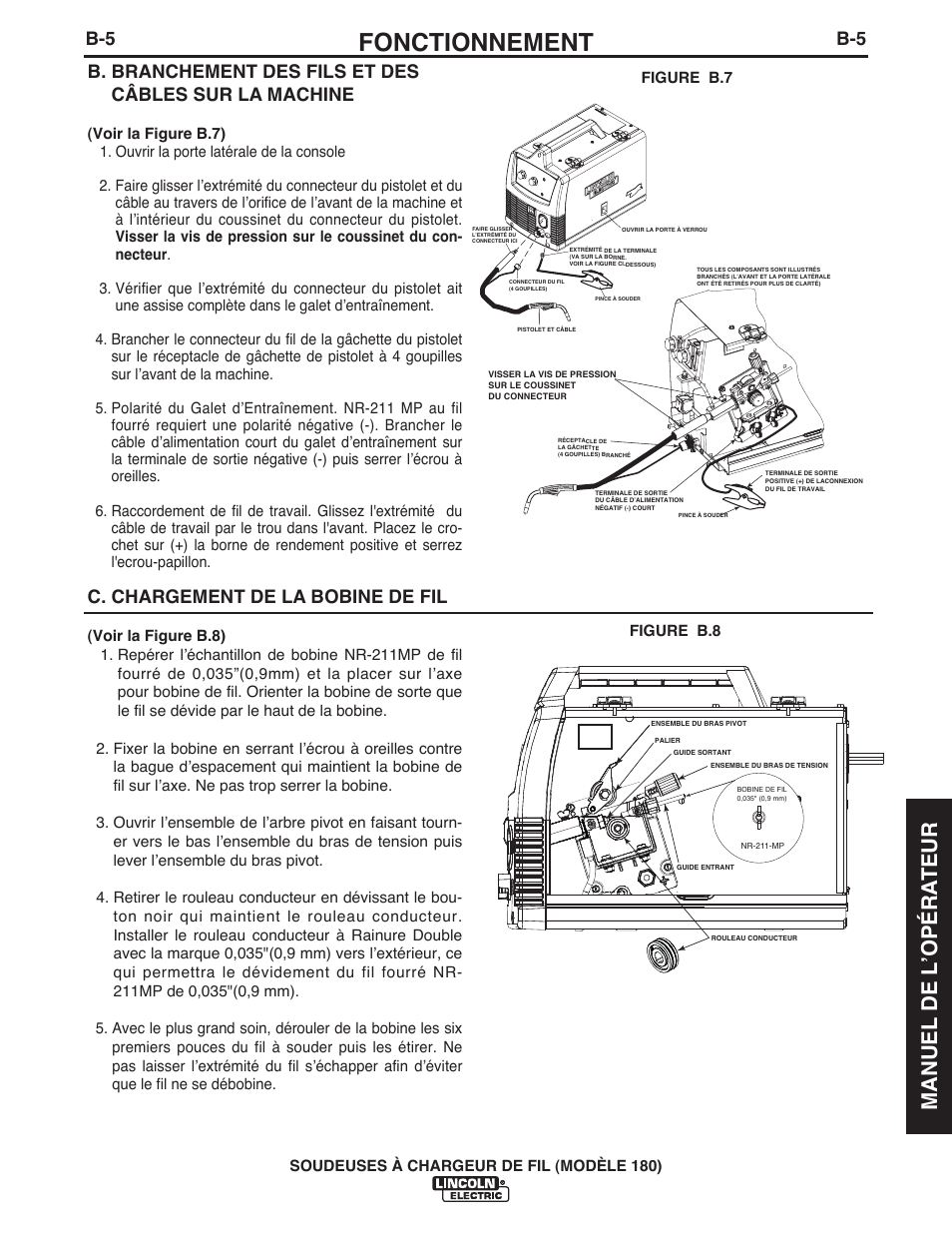 Fonctionnement, Manuel de l ʼopéra teur, C. chargement de la bobine de fil | Lincoln Electric IMT10135 WIRE FEEDER WELDER 180 User Manual | Page 73 / 92