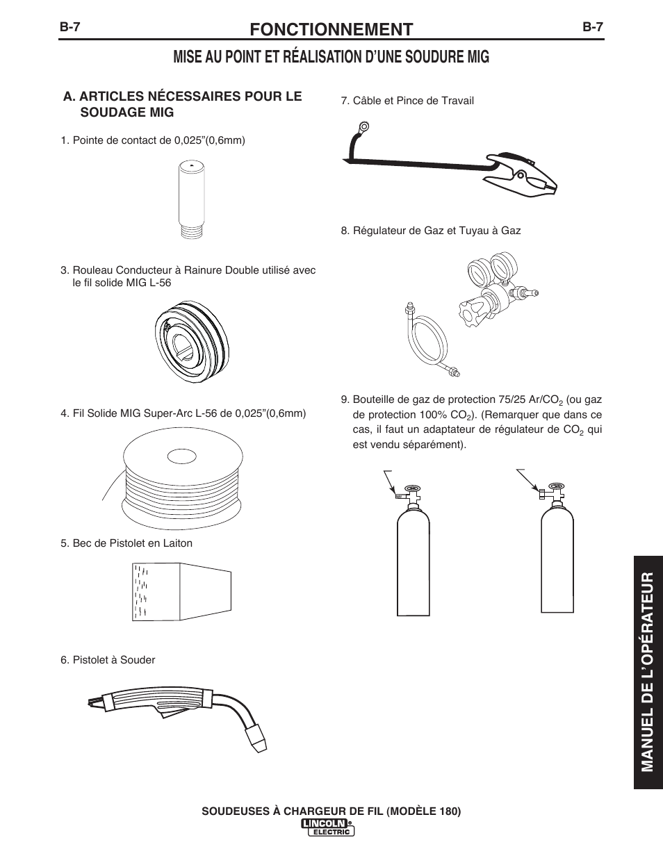 Fonctionnement, Mise au point et réalisation dʼune soudure mig, Manuel de l ʼopéra teur | Lincoln Electric IMT10135 WIRE FEEDER WELDER 180 User Manual | Page 75 / 92