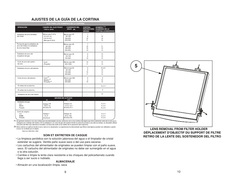 Ajustes de la guía de la cortina | Lincoln Electric IMT10004 (4X5) SHADE 10 HELMET User Manual | Page 11 / 16