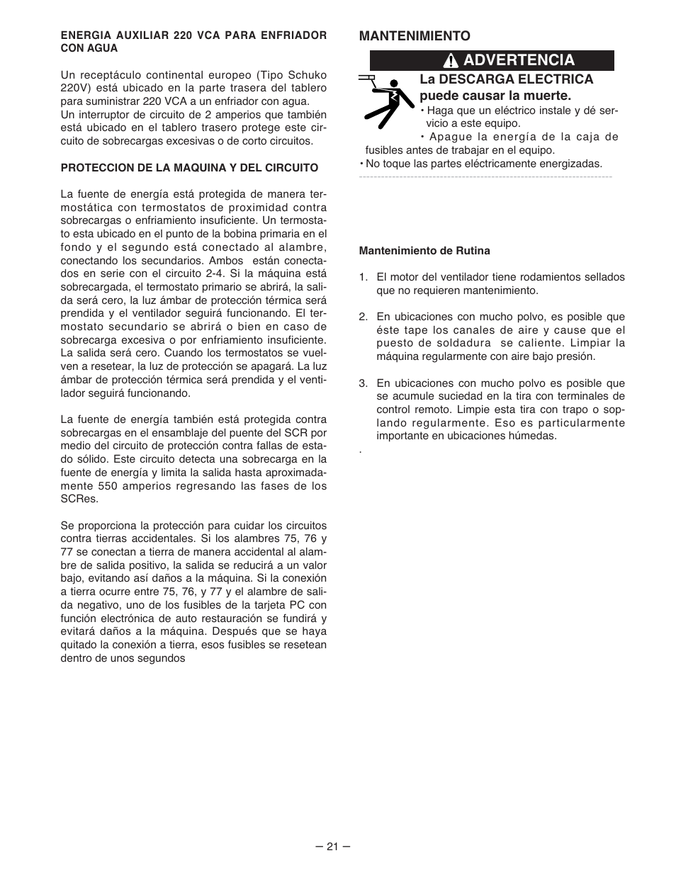 Advertencia | Lincoln Electric IM481 IDEALARC 500-I User Manual | Page 21 / 35