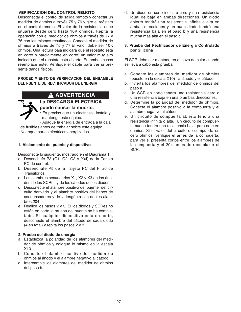 Advertencia | Lincoln Electric IM481 IDEALARC 500-I User Manual | Page 27 / 35