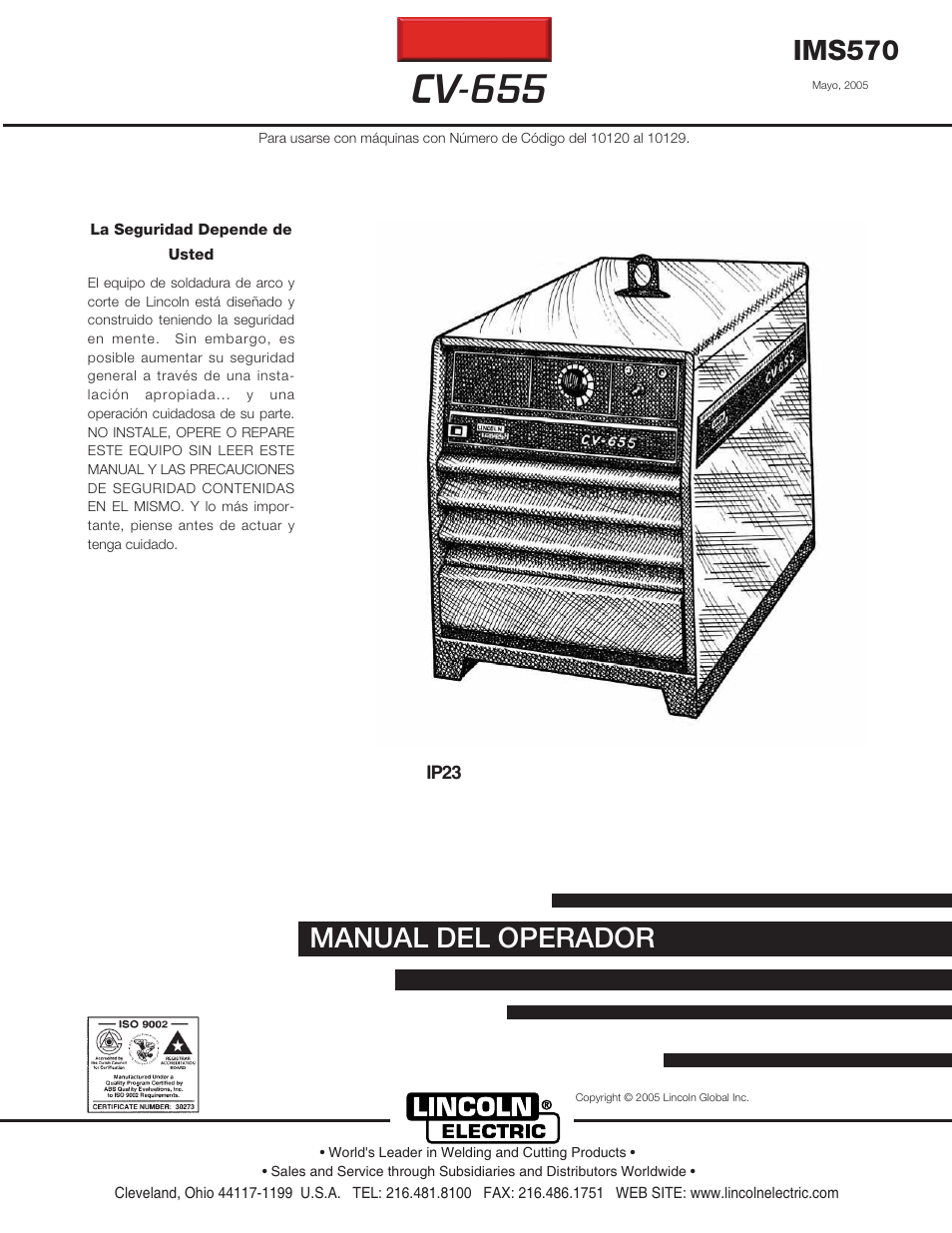 Lincoln Electric IM570 IDEALARC CV-655 User Manual | 46 pages