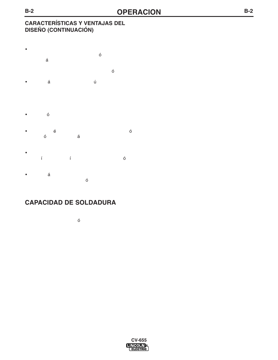 Operacion, Capacidad de soldadura | Lincoln Electric IM570 IDEALARC CV-655 User Manual | Page 16 / 46