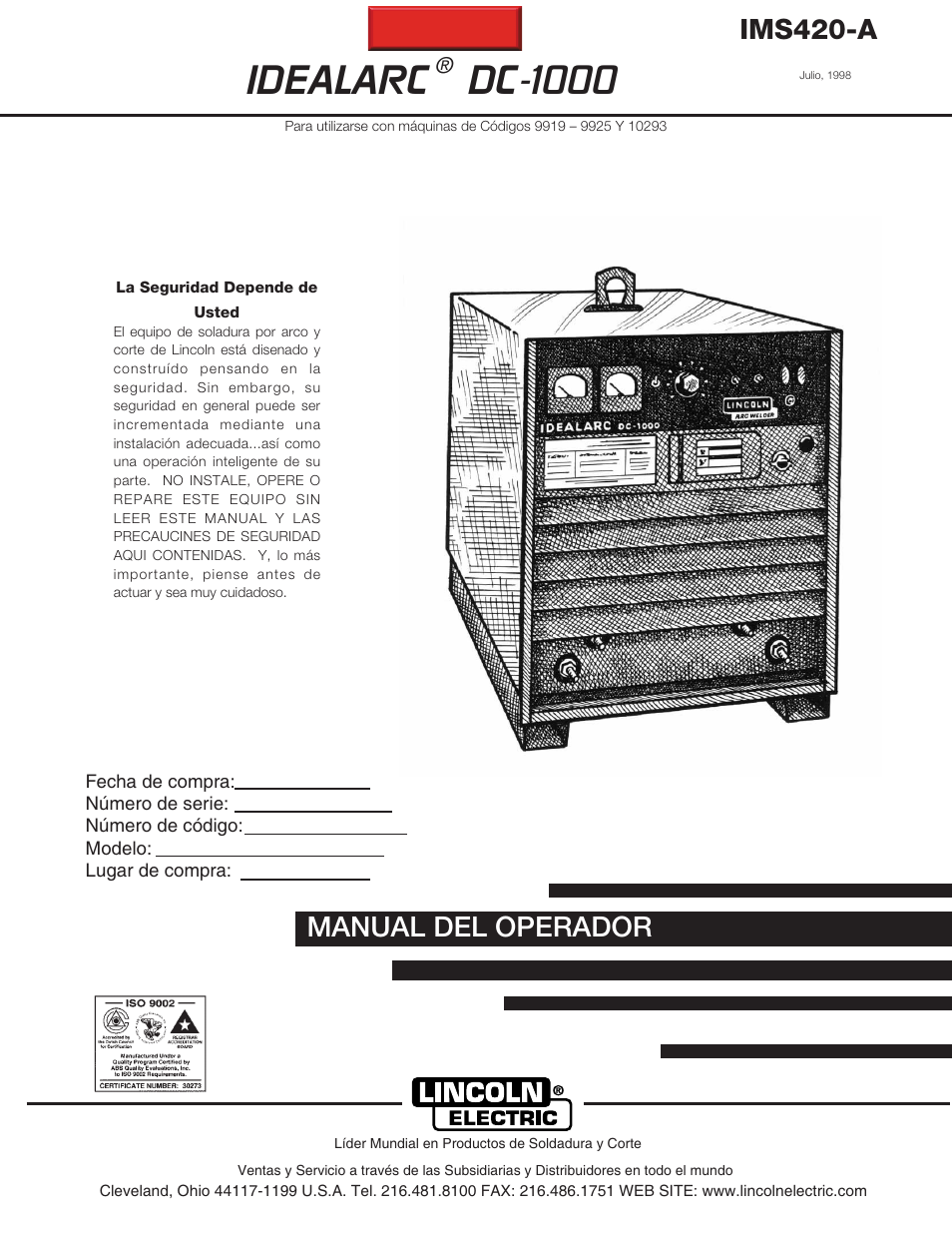 Lincoln Electric IM420 IDEALARC DC-1000 User Manual | 30 pages