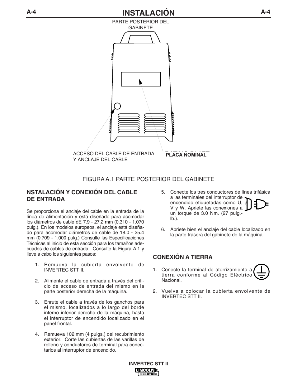 Instalación | Lincoln Electric IM582 INVERTEC STT II User Manual | Page 11 / 38