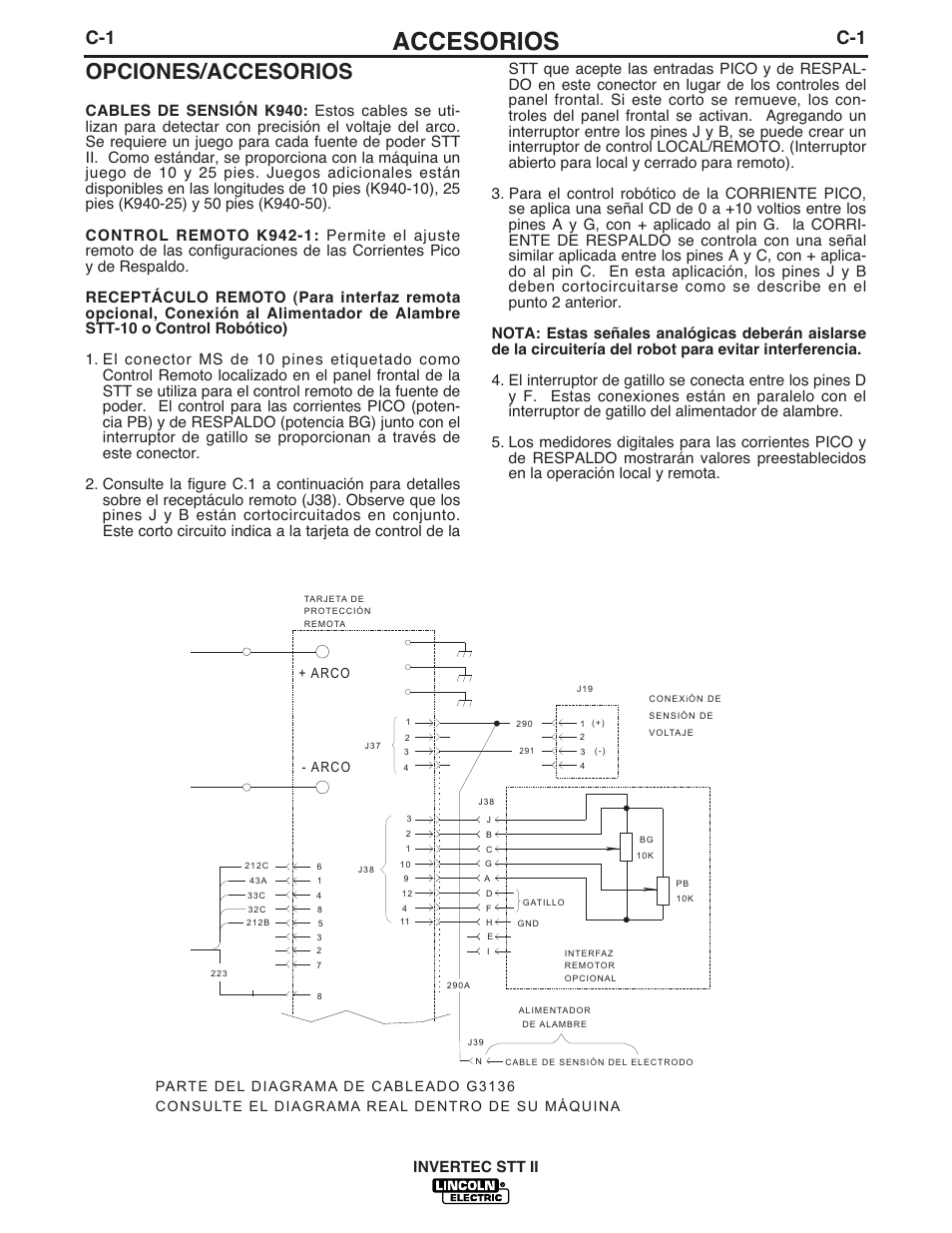 Accesorios, Opciones/accesorios | Lincoln Electric IM582 INVERTEC STT II User Manual | Page 19 / 38