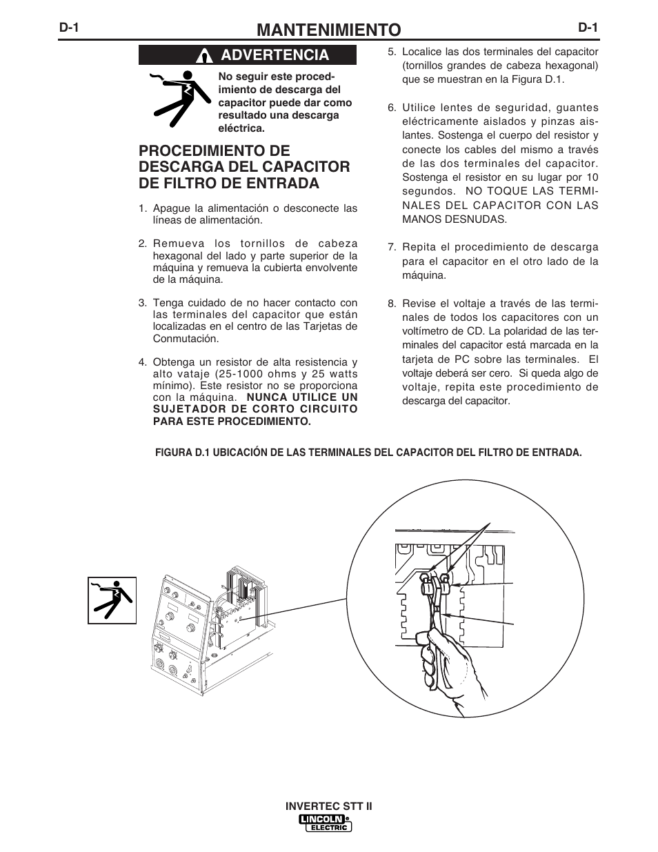 Mantenimiento, Advertencia | Lincoln Electric IM582 INVERTEC STT II User Manual | Page 22 / 38