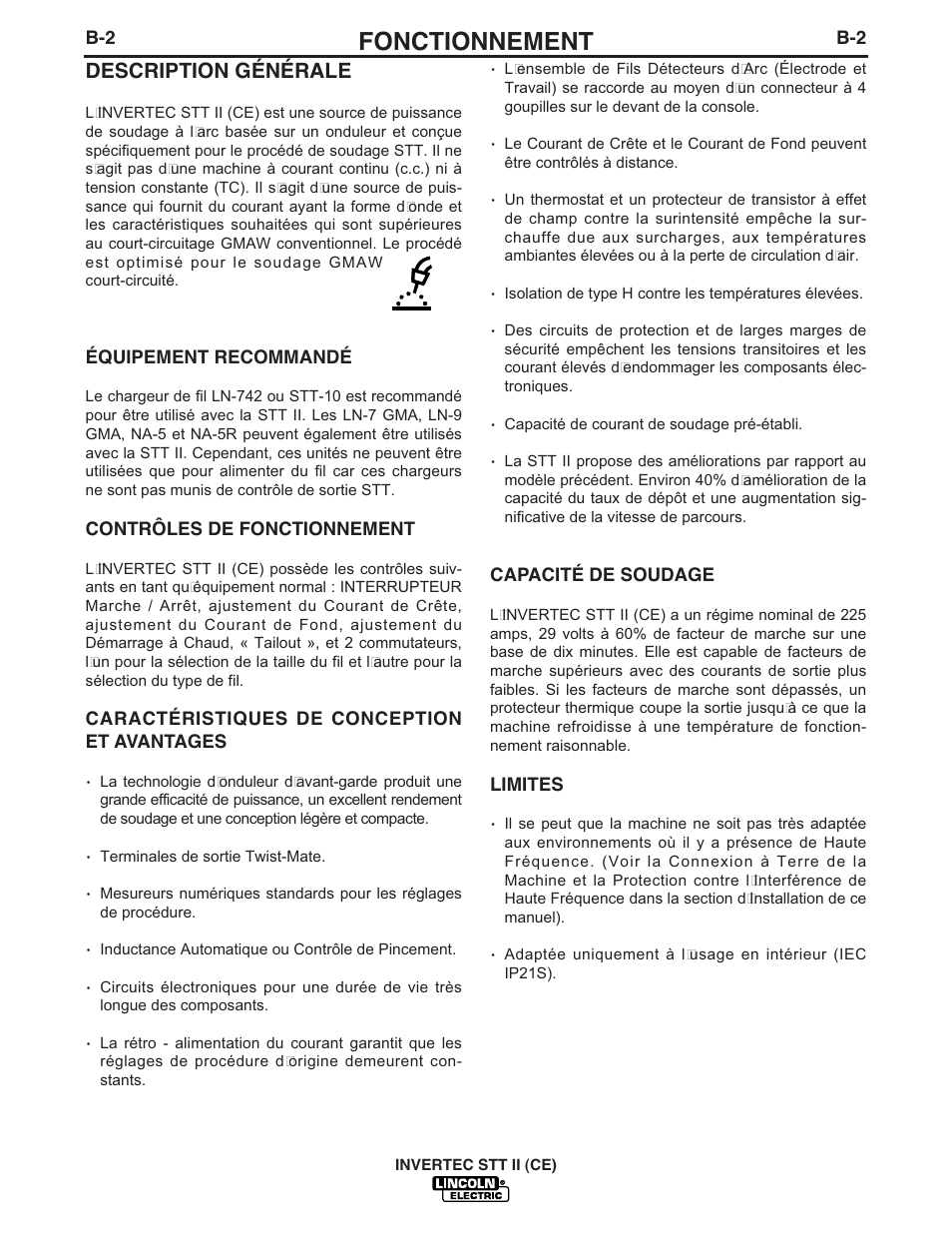 Fonctionnement, Description générale | Lincoln Electric IM904 INVERTEC STT II User Manual | Page 14 / 35